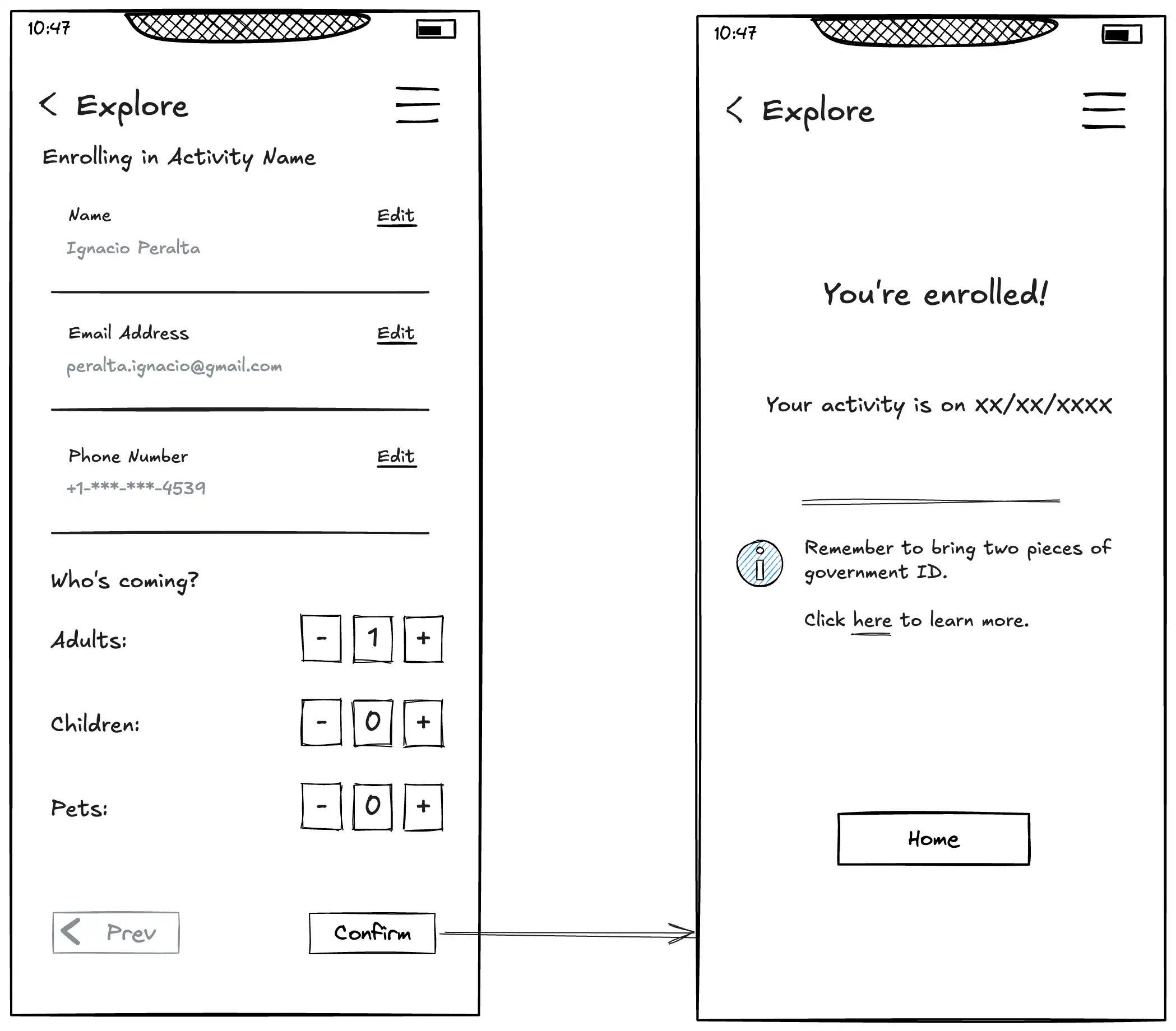 User-flow - Activity confirmation